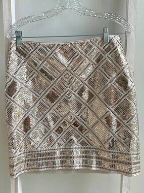 White House Black Market Silver Sequin Mini Skirt - Parties Date Night